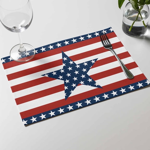 Placemats Set of 6, Independence Day Chic White Star on Blue Washable Table Mats for Dining Table, Red White Stripes Wipeable Place Mats for Kitchen Indoor Outdoor