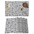 thumbnail image 1 of Placemats Set of 6, Light Blue Floral Woven Placemat, Linen Place Mats for Kitchen/Dining Tables, Rustic Vintage Flowers Botanical Spring Washable Table Mats for Party, 1 of 8