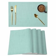Placemats Set of 6, Linen Mint Green Woven Placemat, Linen Place Mats for Kitchen/Dining Tables, Modern Minimalist Pure Solid Color Washable Table Mats for Party
