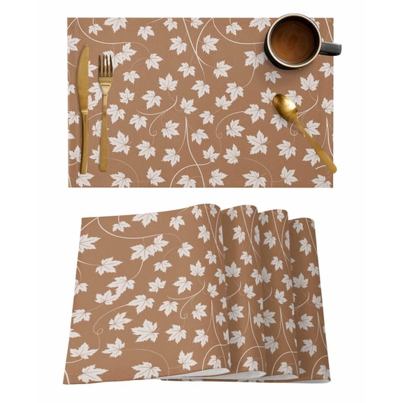Placemats Set of 6, Maple Leaf Woven Placemat, Linen Place Mats for Kitchen/Dining Tables, Retro Fall Dark Beige Autumn Leaves Washable Table Mats for Party