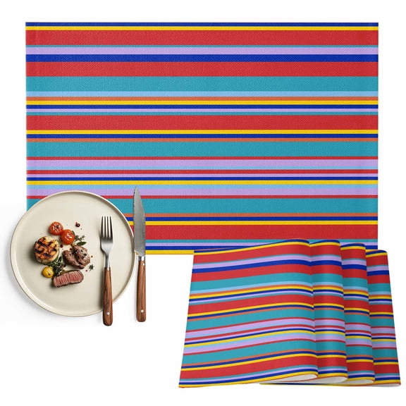 Placemats Set of 6, Mexican Serape Colorful Stripes Place Mats Boho Style Striped Tablemats Washable Placemat Table Decoration for Kitchen Table Dinner Party Home Decor Indoor Outdoor 13x19 Inch