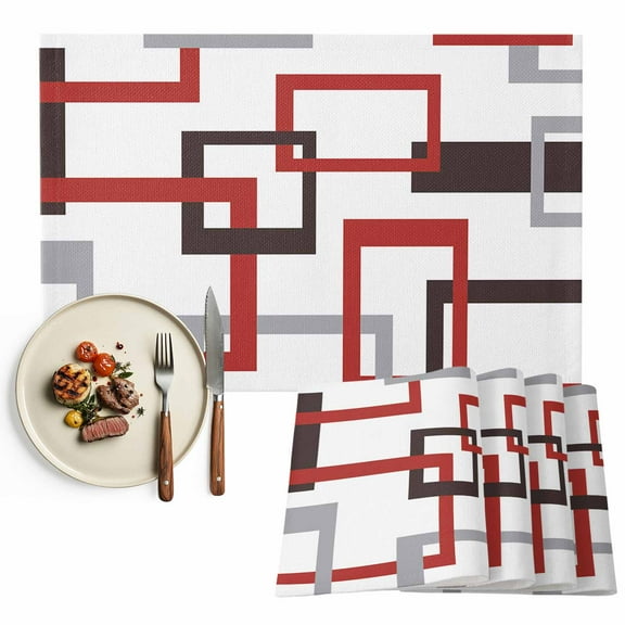 Placemats Set of 6, Mid Century Abstract Red Place Mats Geometric Modern Tablemats Washable Placemat Table Decoration for Kitchen Table Dinner Party Home Decor Indoor Outdoor 13x19 Inch