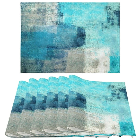 Placemats Set of 6, Modern Abstract Art Non Slip Heat Resistant Linen Cotton Cloth Place Mats, Wipeable Washable Holiday Party Dining Table Mat for Farmhouse Home Kitchen Decor