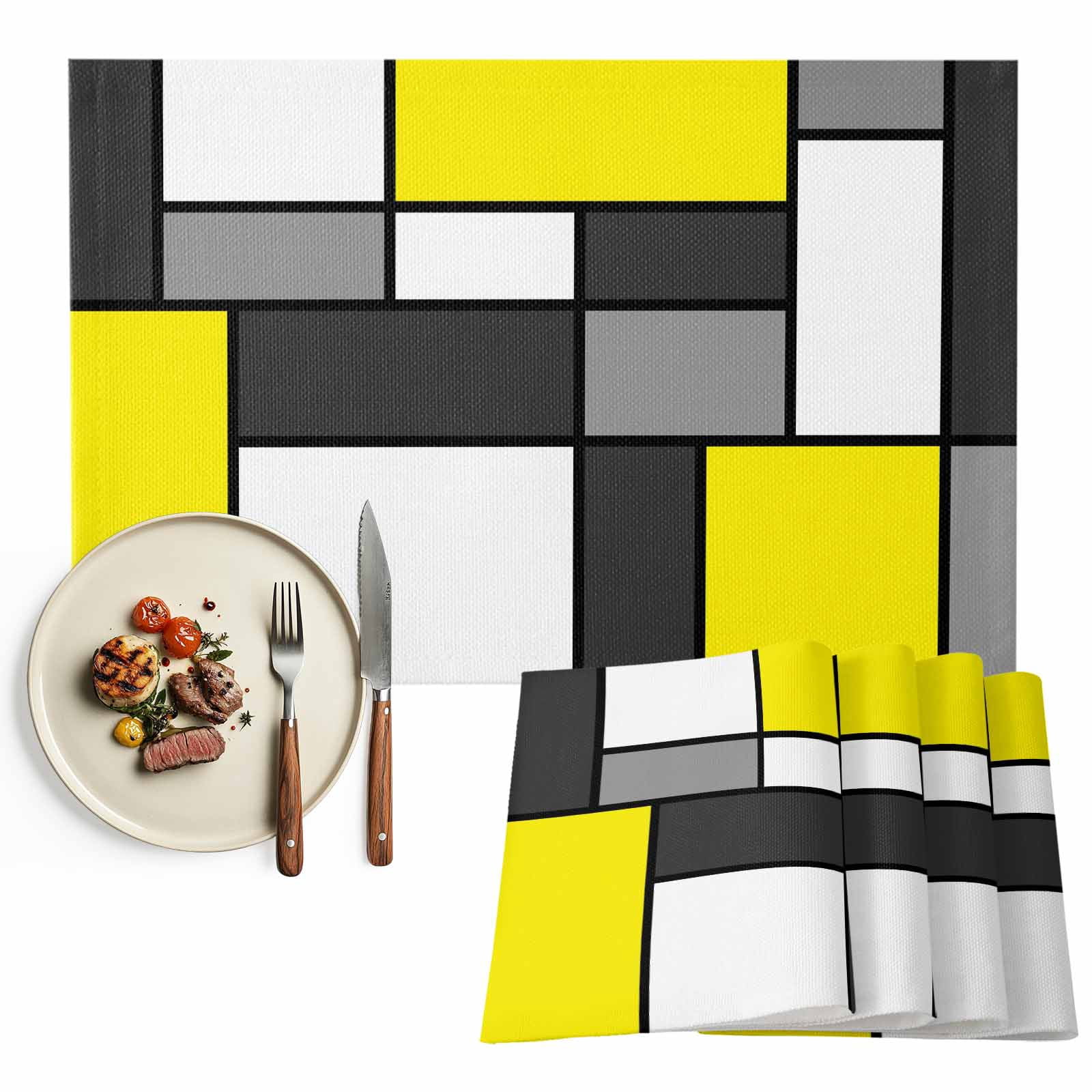 Placemats Set of 6, Modern Geometric Splicing Place Mats Abstract ...