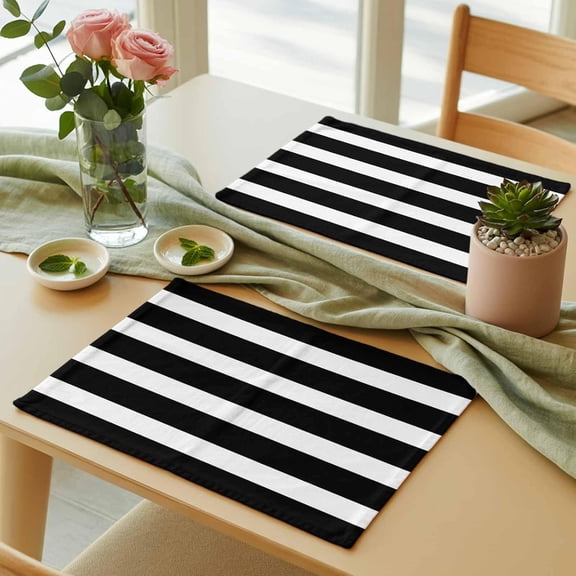 Placemats Set of 6, Modern Stripes Lines Placemats for Dining Table, Classic Black and White Spill Proof Washable Place Mats Heatproof Table Mats for Kitchen,Dining Room