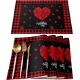 thumbnail image 1 of Placemats Set of 6,Non Slip Washable Table Mats Set, Valentine''s Day Rose Petals Love Heart Red Black Plaid Table Placemats for Kitchen Dining Table,Wedding Holiday Party Decoration, 1 of 1