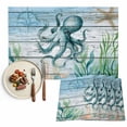 thumbnail image 1 of Placemats Set of 6, Octopus Place Mats Marine Life Compass Starfish Blue Wood Tablemats Washable Placemat Table Decoration for Kitchen Table Dinner Party Home Decor Indoor Outdoor 13x19 Inch, 1 of 9