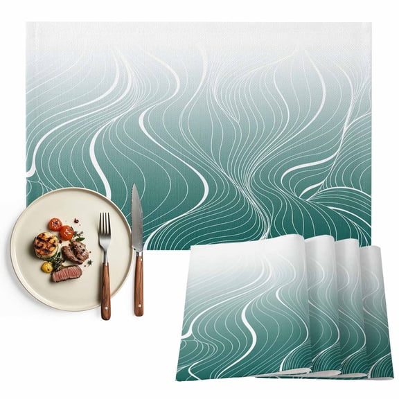 Placemats Set of 6, Ombre Green Stripes Place Mats Striped Lines Waves Tablemats Washable Placemat Table Decoration for Kitchen Table Dinner Party Home Decor Indoor Outdoor 13x19 Inch