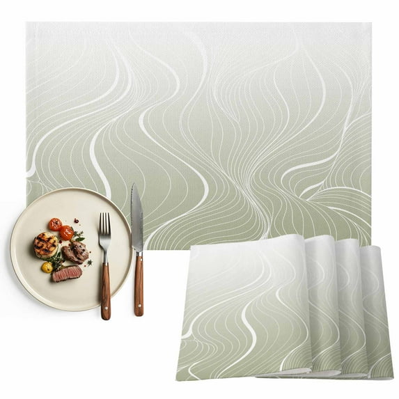 Placemats Set of 6, Ombre Sage Green Stripes Place Mats Striped Lines Waves Tablemats Washable Placemat Table Decoration for Kitchen Table Dinner Party Home Decor Indoor Outdoor 13x19 Inch