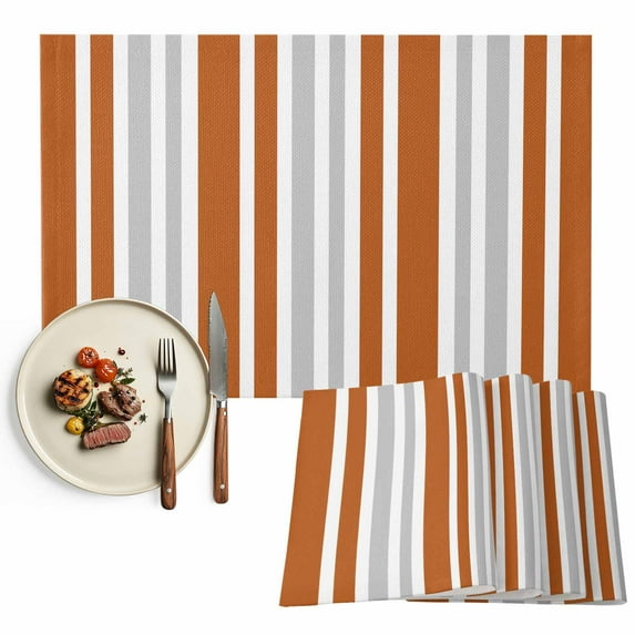 Placemats Set of 6, Orange Stripes Place Mats Gray Striped Lines Tablemats Washable Placemat Table Decoration for Kitchen Table Dinner Party Home Decor Indoor Outdoor 13x19 Inch