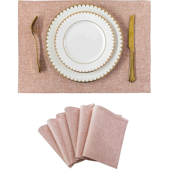 Placemats Set of 6 Pink Apricot Table Place Mats for Women Wedding Decoration Blush Placemats Washable Place Mats for Dining Kitchen Restaurant Table, Pink