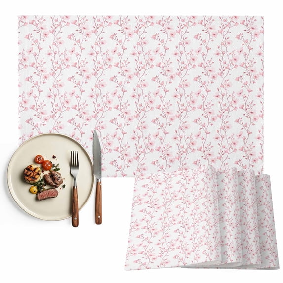 Placemats Set of 6, Pink Floral Place Mats Flower Tree Branch Tablemats Washable Placemat Table Decoration for Kitchen Table Dinner Party Home Decor Indoor Outdoor 13x19 Inch