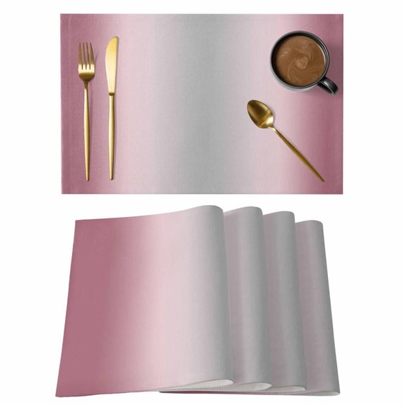 Placemats Set of 6, Pink Ombre Woven Placemat, Linen Place Mats for Kitchen/Dining Tables, Modern Grey Gradient Farmhouse Art Washable Table Mats for Party
