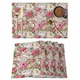 thumbnail image 1 of Placemats Set of 6, Pink Spring Floral Woven Placemat, Linen Place Mats for Kitchen/Dining Tables, Vintage Summer Botanical Washable Table Mats for Party, 1 of 8