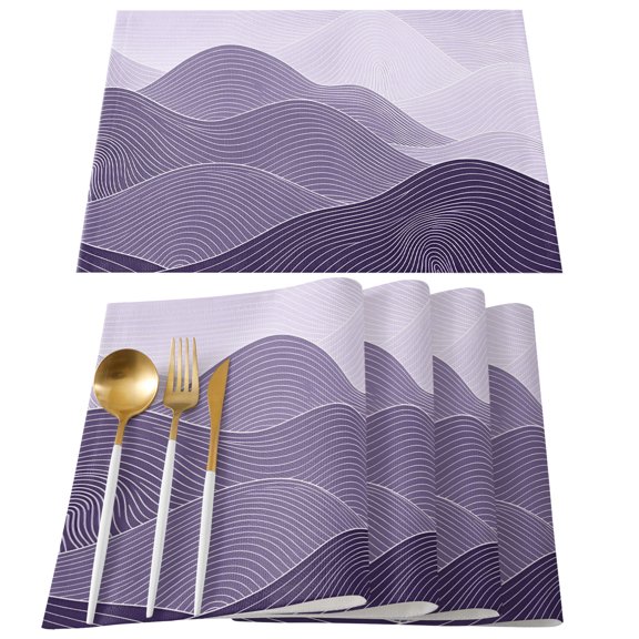 Placemats Set of 6, Purple Mountain Ridges Place Mats Topographic Lines Peaks Linen Tablemats Washable Placemat Table Decoration for Kitchen Table Dinner Party Home Decor Indoor Outdoor 13x19 Inch