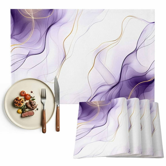 Placemats Set of 6, Purple Water Ripple Place Mats Marble Modern Art Tablemats Washable Placemat Table Decoration for Kitchen Table Dinner Party Home Decor Indoor Outdoor 13x19 Inch