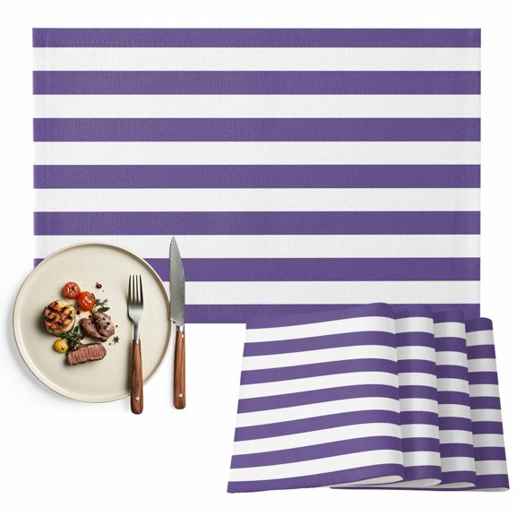 Placemats Set of 6, Purple and White Stripes Place Mats Striped Simple Style Tablemats Washable Placemat Table Decoration for Kitchen Table Dinner Party Home Decor Indoor Outdoor 13x19 Inch