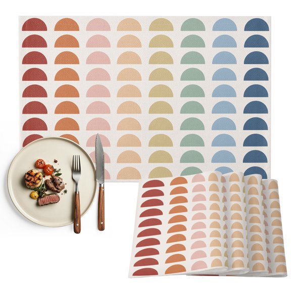 Placemats Set of 6, Rainbow Arcs Place Mats Bohemian Semicircles Modern Art Tablemats Washable Placemat Table Decoration for Kitchen Table Dinner Party Home Decor Indoor Outdoor 13x19 Inch