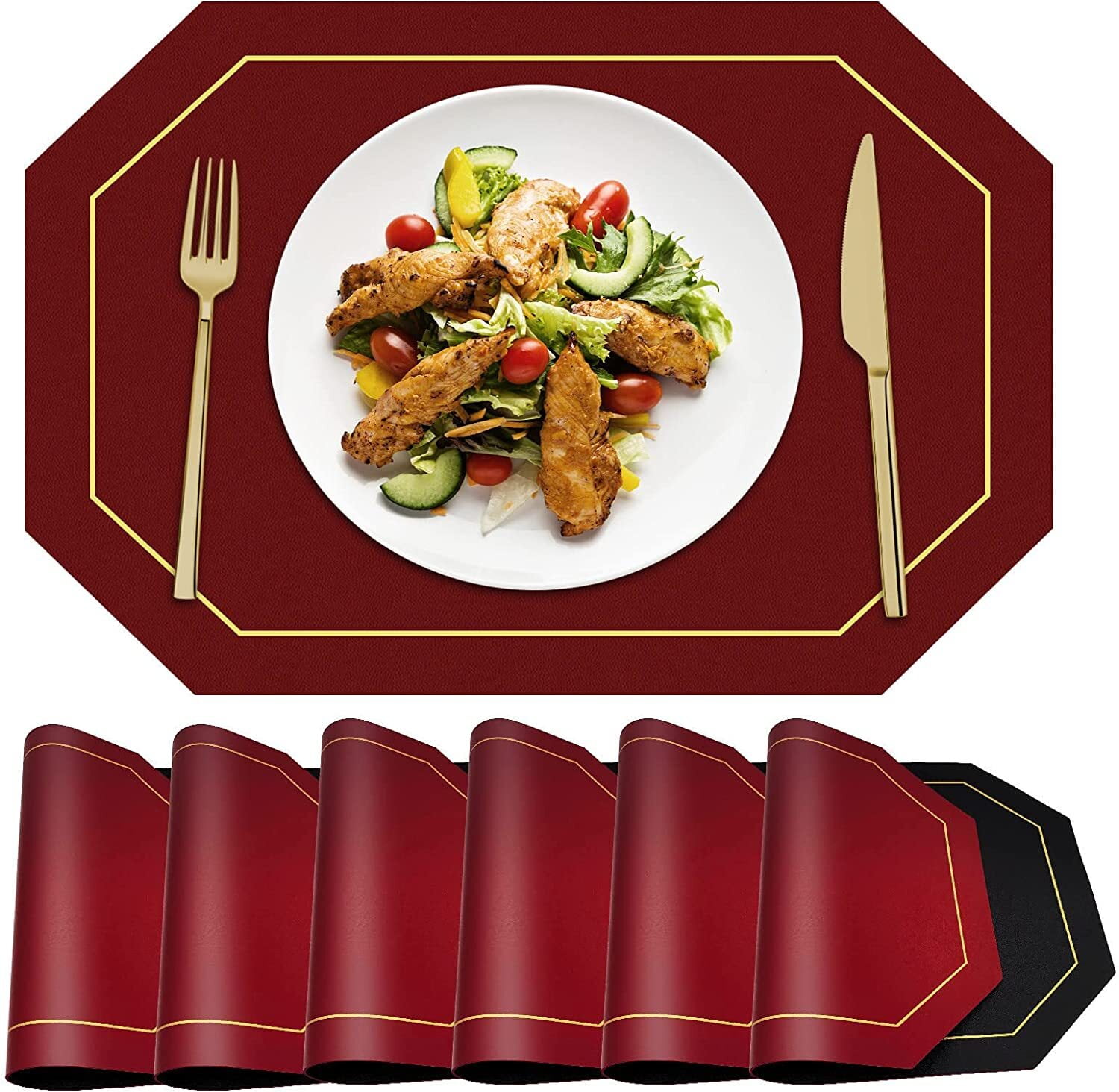 Placemats Set of 6 Reversible Faux Leather Design Placemats Placemats