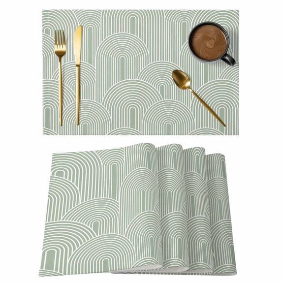 Placemats Set of 6, Sage Green Ombre Woven Placemat, Linen Place Mats for Kitchen/Dining Tables, Farmhouse Stripes Modern Abstract Art Washable Table Mats for Party