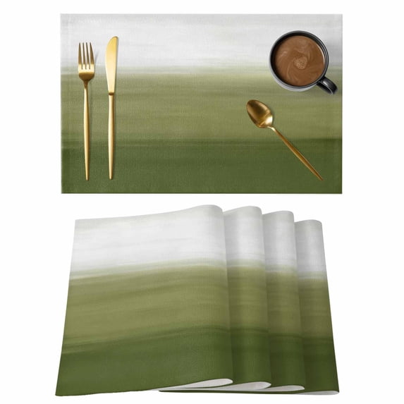 Placemats Set of 6, Sage Green Ombre Woven Placemat, Linen Place Mats for Kitchen/Dining Tables, Modern Abstract Art Texture Washable Table Mats for Party