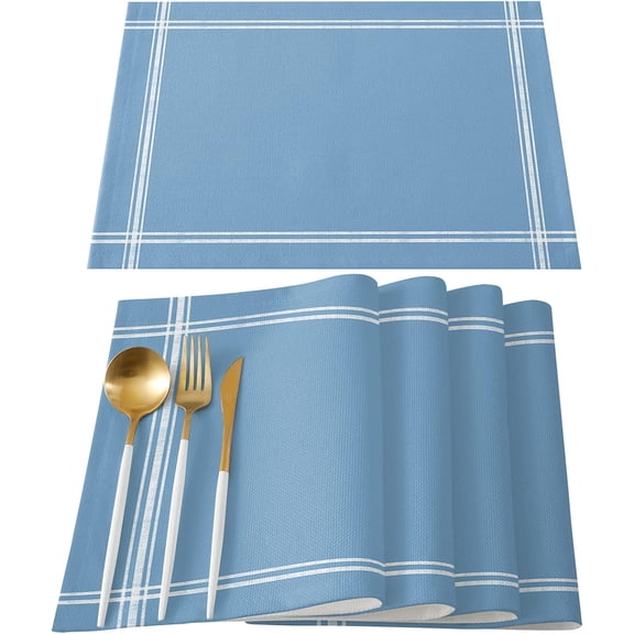 Placemats Set of 6, Sky Blue Place Mats Solid Color Tablemats Washable Placemat Table Decoration for Kitchen Table Dinner Party Home Decor Indoor Outdoor 12x18 Inch