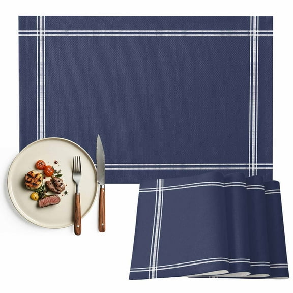 Placemats Set of 6, Solid Blue Color Place Mats Dark Blue Tablemats Washable Placemat Table Decoration for Kitchen Table Dinner Party Home Decor Indoor Outdoor 13x19 Inch