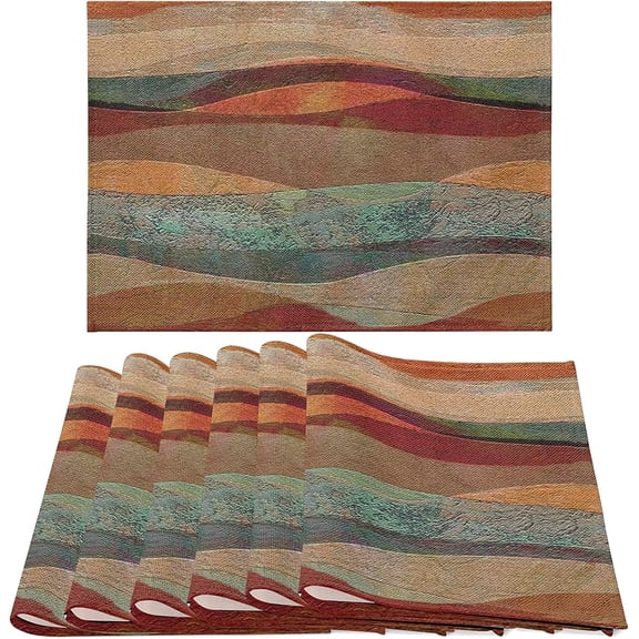 Placemats Set of 6, Southwest Arizona Travertine Sandstone Non Slip Heat Resistant Linen Cloth Place Mats, Turquoise Stripes Washable Holiday Party Dining Table Mat for Farmhouse Home Kitchen Decor