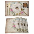 thumbnail image 1 of Placemats Set of 6, Spring Daisy Woven Placemat, Linen Place Mats for Kitchen/Dining Tables, Pink Flowers Wreath Leaves Farmhouse Vintage Washable Table Mats for Party, 1 of 8