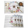 thumbnail image 1 of Placemats Set of 6, Spring Daisy Woven Placemat, Linen Place Mats for Kitchen/Dining Tables, Pink Flowers Wreath Leaves Farmhouse White Wood Washable Table Mats for Party, 1 of 8