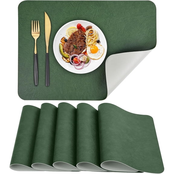 Placemats Set of 6 Table Mats Heat Resistant Reversible Place Mats, Waterproof Wipeable Dining Table Placemats for Home Party Outdoor, 15.8 x 11.8 inches (Blue/Yellow)