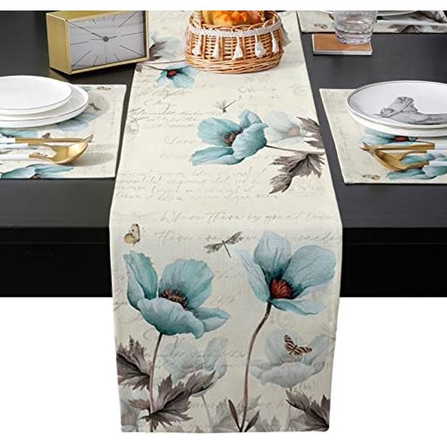 Placemats Set of 6 and Table Runner Abstract Marble Black Gray Gold Non