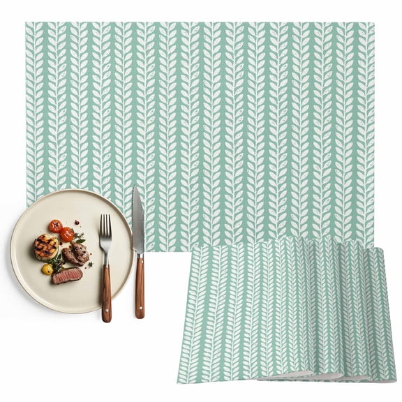 Placemats Set of 6, Teal Green Pinstripes Place Mats Woven Denim Striped Tablemats Washable Placemat Table Decoration for Kitchen Table Dinner Party Home Decor Indoor Outdoor 13x19 Inch