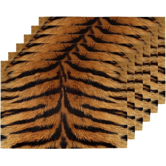 Placemats Set of 6, Tiger Print Washable Table Mats Animal Leopard Print 12 X 18 Inch Heat Resistant Non-Slip Place Mats for Dining Kitchen Table Decoration