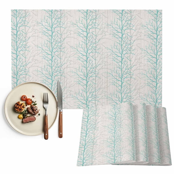 Placemats Set of 6, Tree Branch Place Mats Plant Green Tablemats Washable Placemat Table Decoration for Kitchen Table Dinner Party Home Decor Indoor Outdoor 13x19 Inch