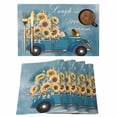 thumbnail image 1 of Placemats Set of 6, Truck Sunflowers Woven Placemat, Linen Place Mats for Kitchen/Dining Tables, Blue Ombre Spring Botanical Floral Car Washable Table Mats for Party, 1 of 8