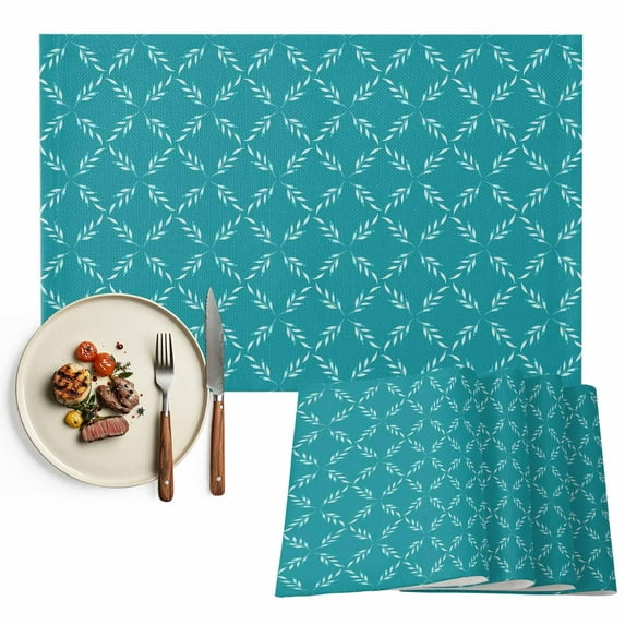 Placemats Set of 6, Turquoise Plaid Place Mats Diamond Texture Tablemats Washable Placemat Table Decoration for Kitchen Table Dinner Party Home Decor Indoor Outdoor 13x19 Inch
