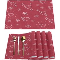 Placemats Set of 6 Valentine''s Day Love Flower Arrow Fabric Placemats Square Placemat for Kitchen Table Heat Resistant, Easy to Clean Table Placemats 12x18 Inch