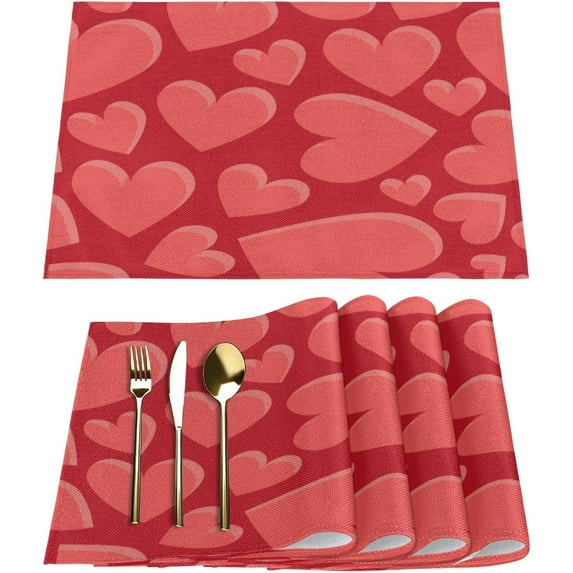 Placemats Set of 6 Valentine''s Day Three Dimensional Heart Fabric Placemats Square Placemat for Kitchen Table Heat Resistant, Easy to Clean Table Placemats 12x18 Inch