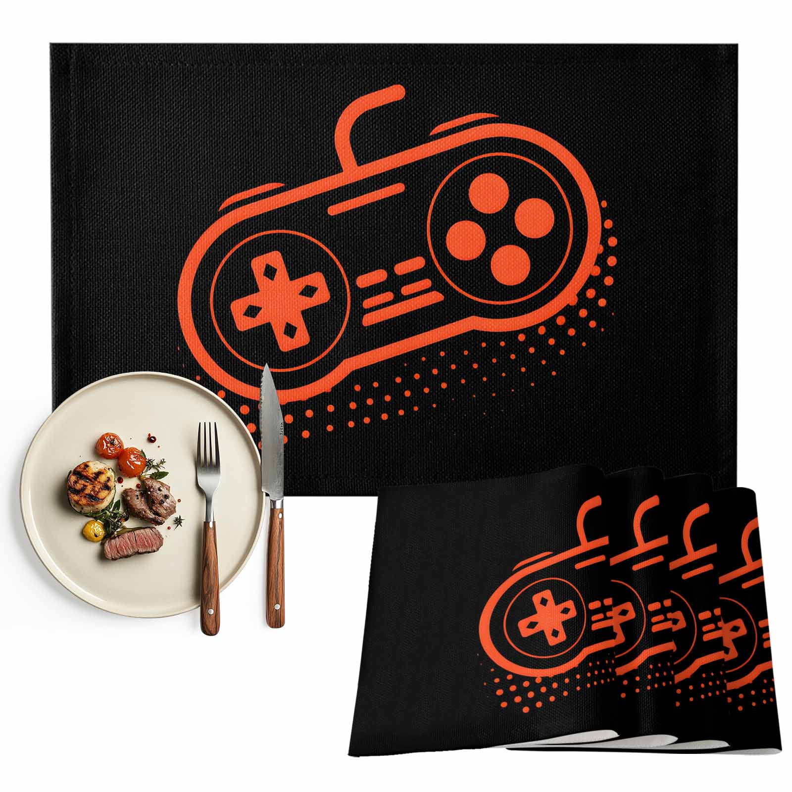Placemats Set of 6, Video Games Controller Place Mats Black Orange ...