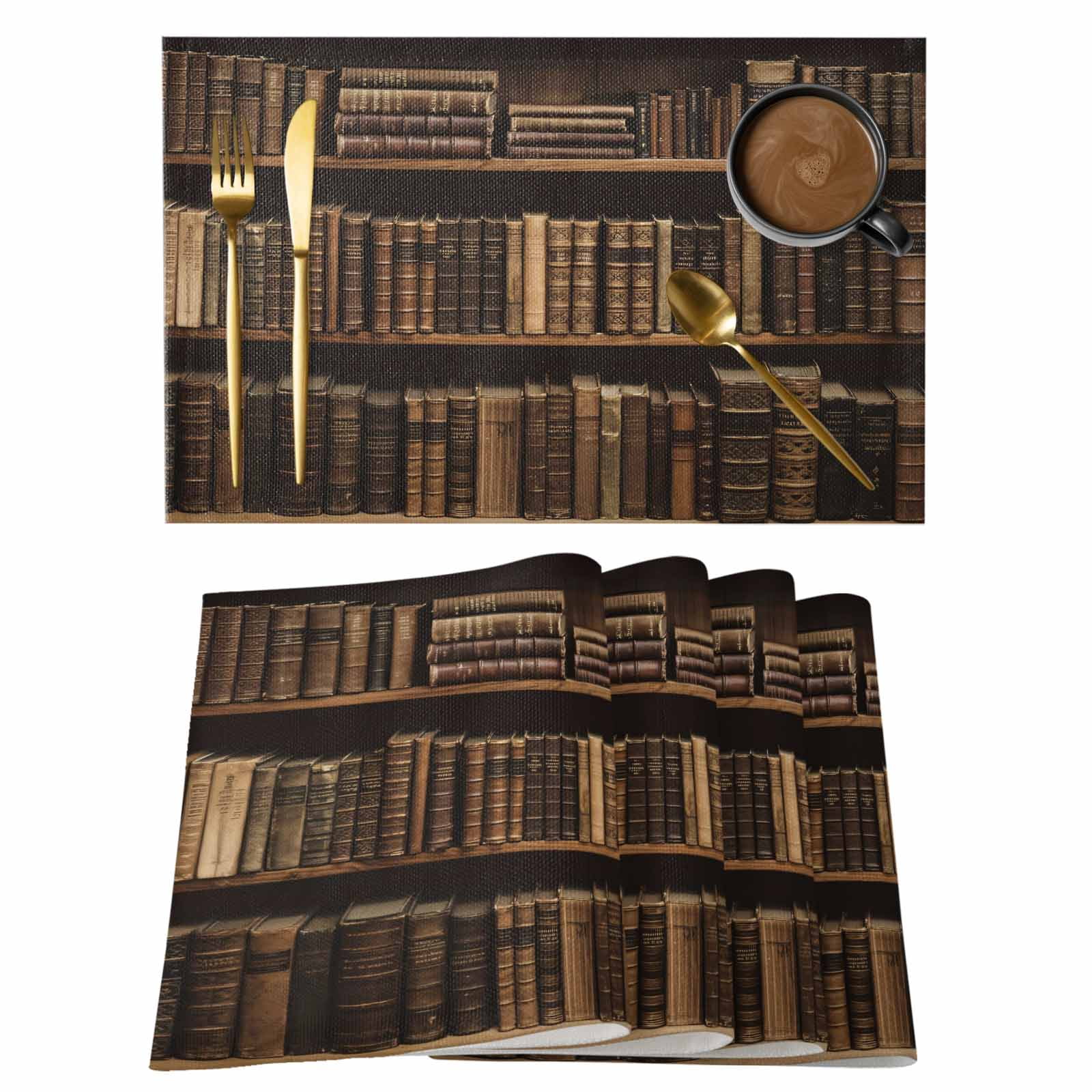 Rolemaster Table Mat Placemats Set of 6, Vintage Books Woven Placemat, Linen Place Mats for ...