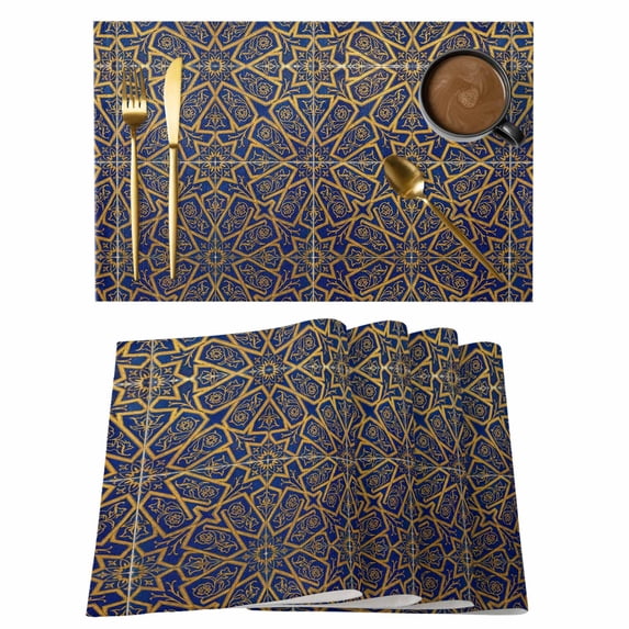Placemats Set of 6, Vintage Brown Woven Placemat, Linen Place Mats for Kitchen/Dining Tables, Retro Abstract Mediterranean Style Art Washable Table Mats for Party
