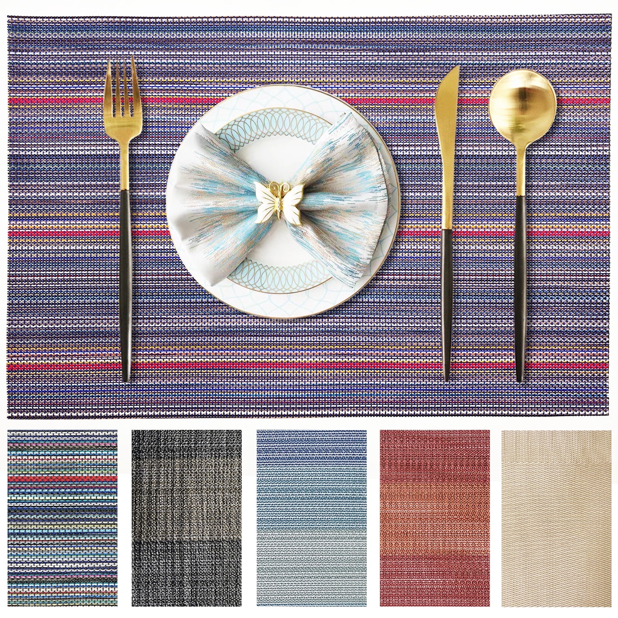 Evlmd Placemats, Vinyl Table Place Mats Washable Wipeable Placemat for Kitchen Dining Table Decoration Indoor Outdoor Placemats Set of 6, 12x18 Inch