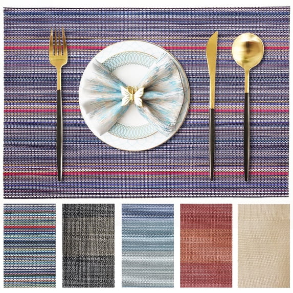 Evlmd Placemats, Vinyl Table Place Mats Washable Wipeable Placemat for Kitchen Dining Table Decoration Indoor Outdoor Placemats Set of 6, 12x18 Inch