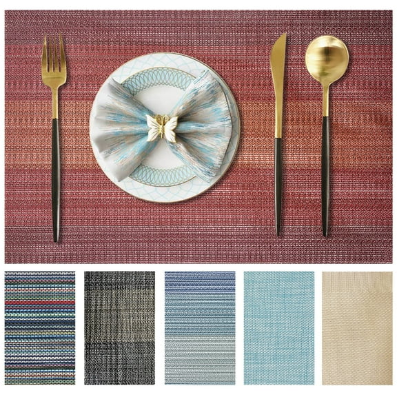 Evlmd Placemats, Vinyl Table Place Mats Washable Wipeable Placemat for Kitchen Dining Table Decoration Indoor Outdoor Placemats Set of 6, 12x18 Inch