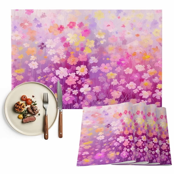 Placemats Set of 6, Watercolor Flower Floral Place Mats Branch Leaves Colorful Tablemats Washable Placemat Table Decoration for Kitchen Table Dinner Party Home Decor Indoor Outdoor 13x19 Inch
