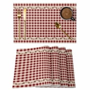 Placemats Set of 6, Western Texas Star Retro Woven Placemat, Linen Place Mats for Kitchen/Dining Tables, Country Vintage Red Beige Plaid Washable Table Mats for Party