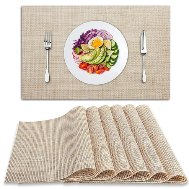 Set of 6 PVC Thick Placemats, Woven NonSlip, Washable, HeatResistant