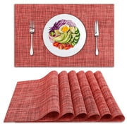 Placemats Set of 6, Woven Placemats for Dining Table, Heat-Resistant Placemats Stain Resistant Anti-Skid Washable PVC Table Mats, Vinyl Placemats for Kitchen Restaurant Table,Red