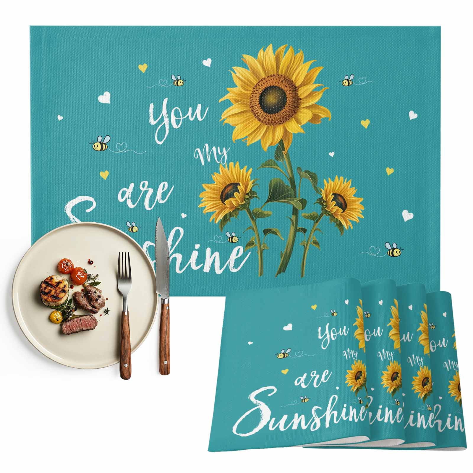 Placemats Set of 6, You Are My Sunshine Place Mats Bee Heart Floral ...